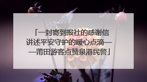 一封寄到报社的感谢信 讲述平安守护的暖心点滴——莆田游客点赞泉港民警
